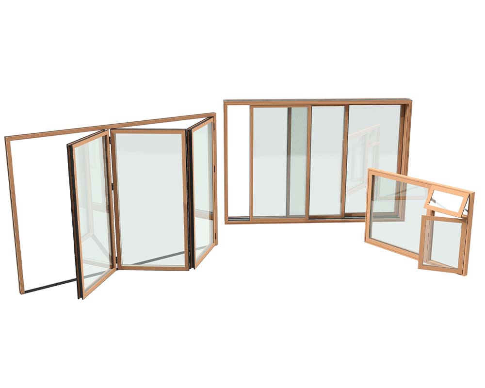 wood bi fold wood sliding door and wood window package